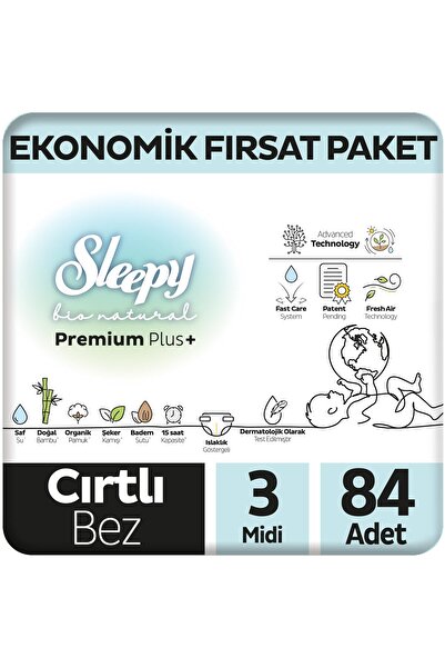 Sleepy Bio Natural Premium Plus Ekonomik Fırsat Paketi Bebek Bezi 3 Numara Midi 84 Adet