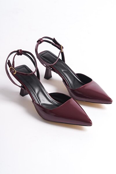 Bak Store Claret Red Patent Leather Pointed Toe Buckle Women's Heeled Shoes - Cherry Red