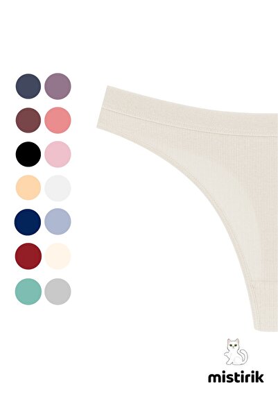 MİSTİRİK Paulo Model - Flexible Corded Fabric Thong, Ecru Color
