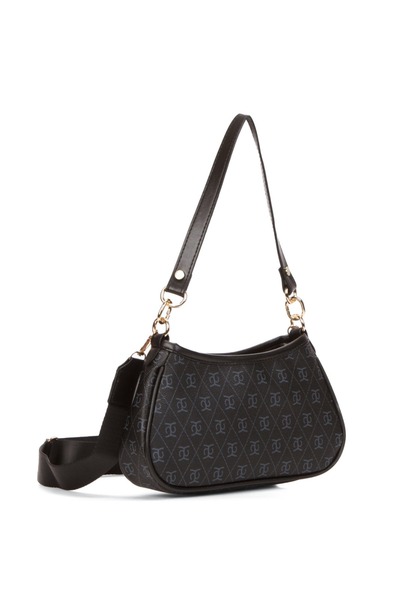 Newish Polo Kadın Siyah Farme Monogram Baget El Ve Omuz Çantası
