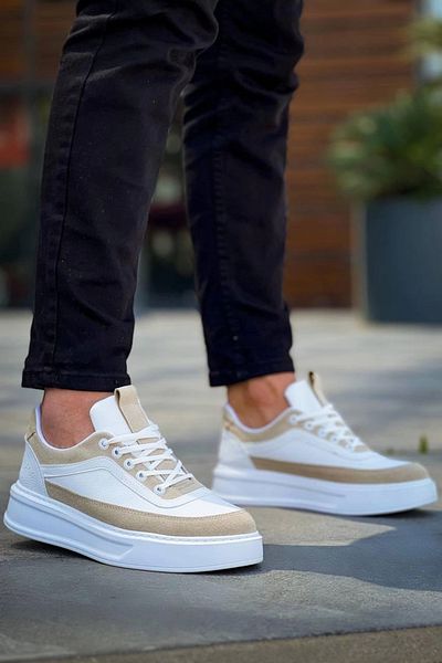 TB Terzi Bey Tb-006 Tailor Bey White Skin Beige Suede Ψηλή σόλα με κορδόνια Casual Ανδρικά παπούτσια