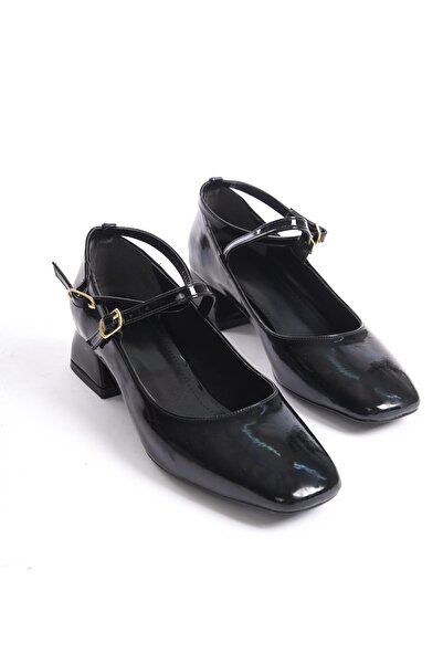 Bak Store Mary Jane Black Patent Leather - Thick Heel Women's Shoes with Blunt Square Toe and Helmet