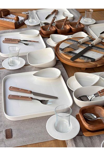 ROSSEV Pure Acacia Breakfast Set - 77 Pieces, 6 People
