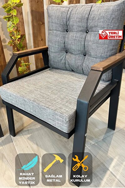 UFUK HOME Kavacık Tekli Koltuk Gri Fermuarlı Keten Kumaş, Modern Metal Konfor...