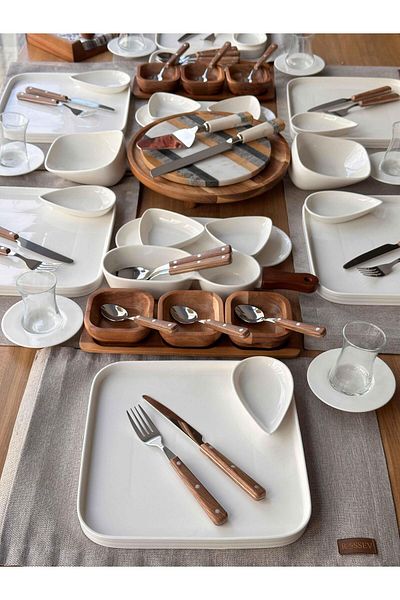 ROSSEV Pure Acacia Breakfast Set - 77 Pieces, 6 People
