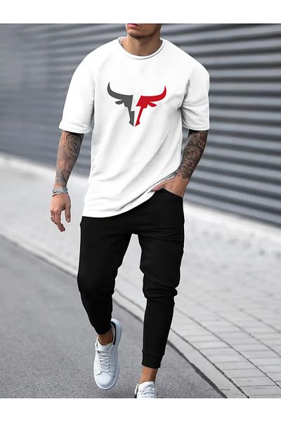 uyguntarz Unisex-Trainingsanzug-Set mit Bull-Print