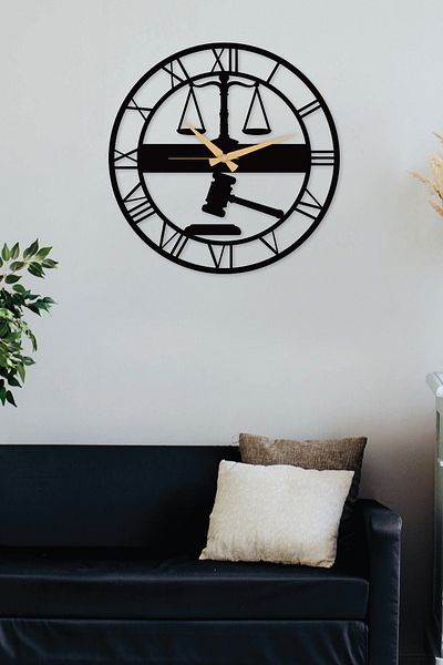 Formeya Scales Of Justice - Wanduhr aus schwarzem Metall für Anwalt - Uhr für Zuhause/Büro - Uhr als Geschenk - 50 x 50 cm