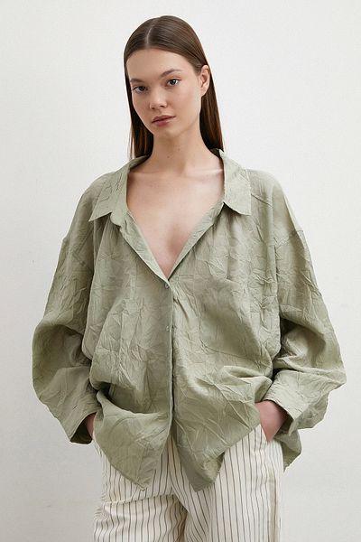 Never more Khaki Colored Oversize Crocheted Shirt