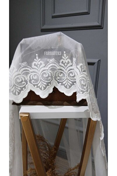 Taç Simple Plain Modern Design 2 Layers Pleated Tulle Curtain with Crown Skirt Embroidery