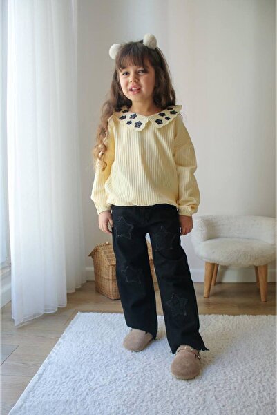 Narin kids Bayramlık Yıldız Detaylı  Kot Pantolon Kazaklı Kız Çocuk Alt Üst Takım