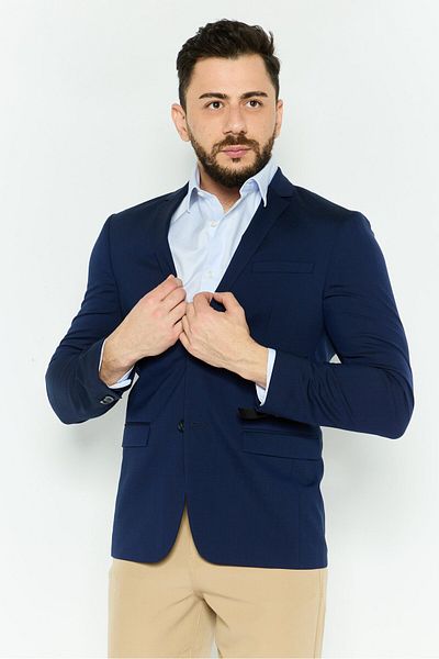 Calvin Klein Men Slim Fit Plain Semi-formal Blazer, Navy Blue