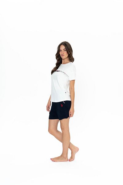 U.S. Polo Assn. Uspa Licensed 100% Cotton Round Neck Women's Shorts Set - Ecru