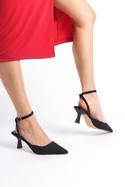 Bak Store Pointed Toe Buckle Black Matte Women's Heeled Shoes