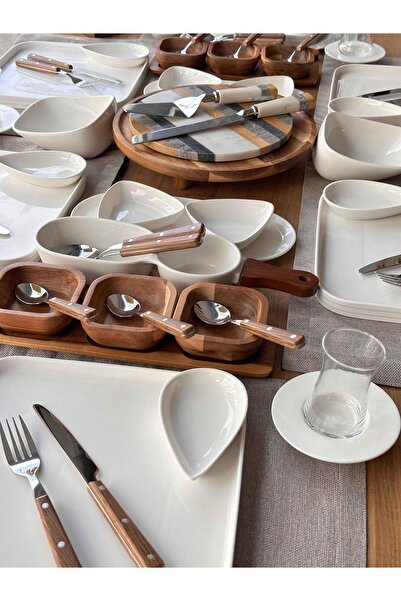 ROSSEV Pure Acacia Breakfast Set - 77 Pieces, 6 People