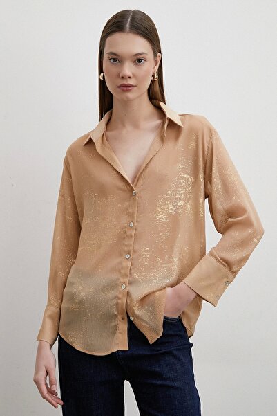 Never more Πουκάμισο με λαιμόκοψη σε χρυσό χρώμα