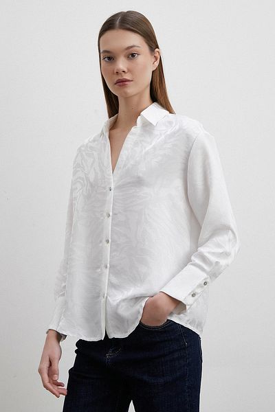 Never more White V-Neck Jacquard Shirt
