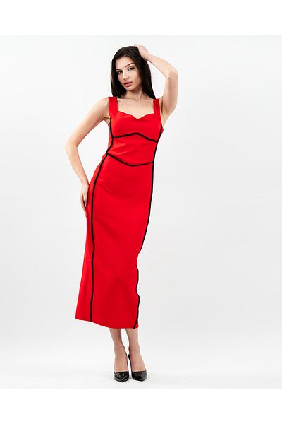 maf collection Women's Red Front Piping Detail Long Dress