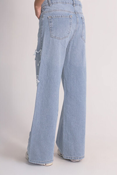 DMB BOYS & GIRLS Premium Yıldız Detaylı Yumuşak Dokulu Bol Paça Wide Leg Jean Kız Çocuk Kot Pantolon