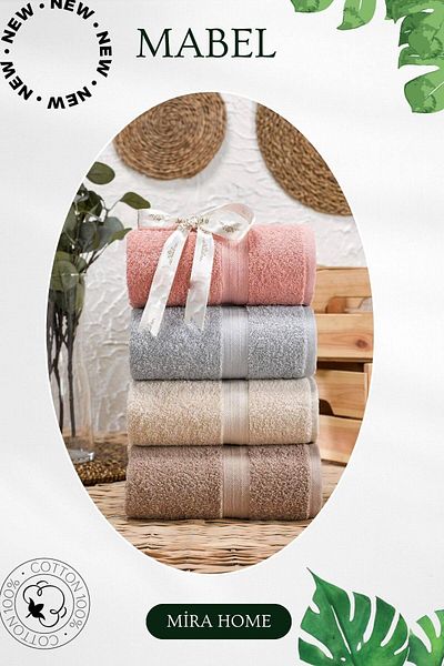 Mira Home Σετ 4 πετσετών προσώπου 100% βαμβάκι 50x85 cm Mabel
