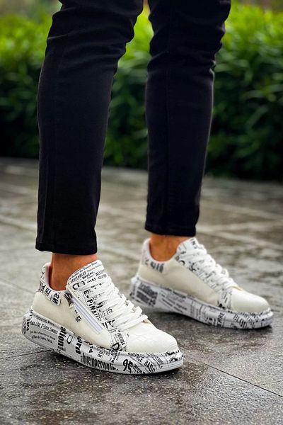 TB Terzi Bey Tb-02 Tailor Bey Lace-up Crocodile White Newspaper Casual Ανδρικά παπούτσια