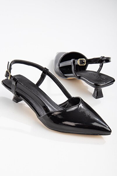 Bak Store Black Patent Leather Pointed Toe Buckle 3 cm Heeled Shoes