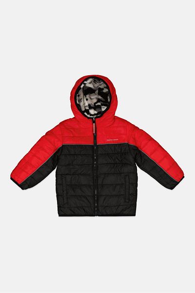 Weatherproof Kids Boy Hooded Reversible Parka Jacket, Red/black