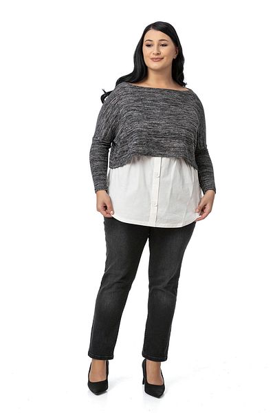 DISENTIS MODEST Plus Size Button Detailed White Shirt Skirt with Elastic Waist