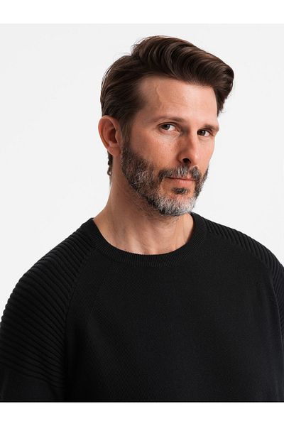OMBRE Ανδρικό πουλόβερ raglan με μανίκια με ραβδώσεις - μαύρο V2 OM-SWSW-0144 S