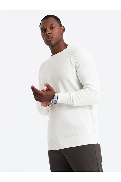 OMBRE Herren Raglanpullover mit Rippenärmeln - weiß V1 OM-SWSW-0144 S