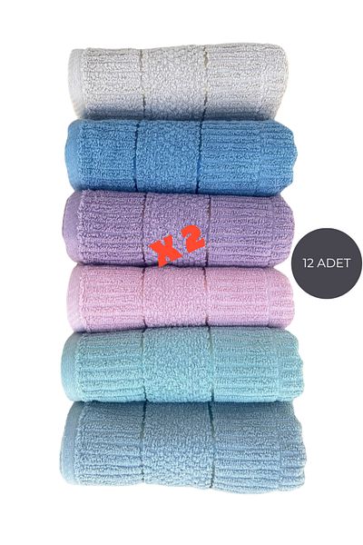 Sudem Home Collection Geometric Patterned 50*90 cm Hand Face Towel - 100% Cotton 3-Piece Set of 6 and 12