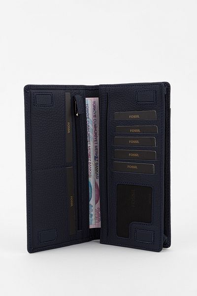 Fossil Boxed Genuine Leather Navy Blue Unisex Hand Portfolio Card Holder Wallet with Extra Card Holder