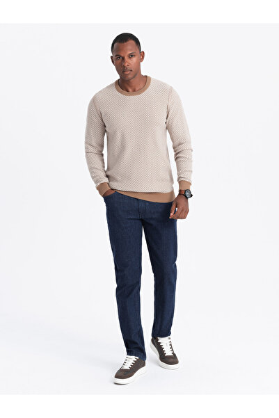 OMBRE Herren RELAXED FIT Strickpullover mit Muster - hellbraun V3 OM-SWSW-0111 M