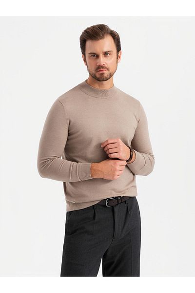 OMBRE Herren Strick-Halbrollkragenpullover mit Viskose - Dunkelbeige V3 OM-SWTN-0125 XXL