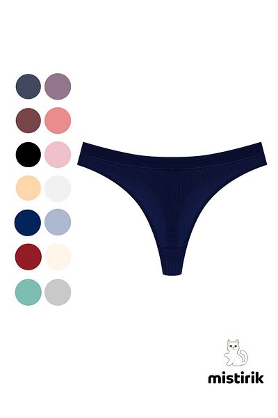 MİSTİRİK Paulo Model Ribbed Stretchy Fabric String Thong Navy Color