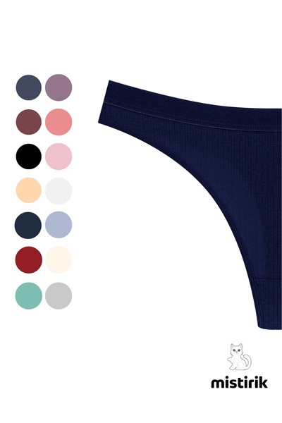 MİSTİRİK Paulo Model Ribbed Stretchy Fabric String Thong Navy Color