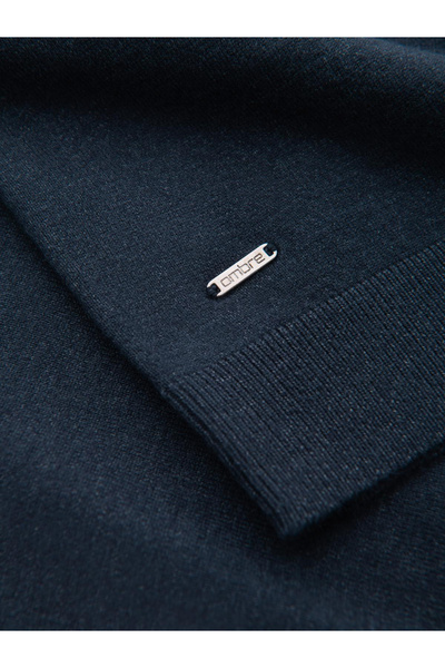 OMBRE Trend pentru bărbați tricotat pe jumătate cu gât cu viscoză - bleumarin V4 OM-SWTN-0125 XXL