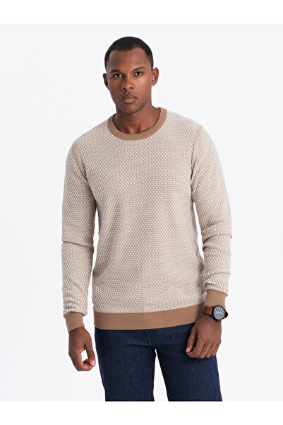 OMBRE Herren RELAXED FIT Strickpullover mit Muster - hellbraun V3 OM-SWSW-0111 M