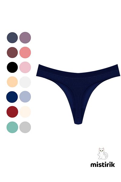 MİSTİRİK Paulo Model Ribbed Stretchy Fabric String Thong Navy Color