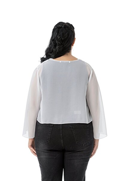 DISENTIS MODEST Plus Size Handle Slit Detail Chiffon White Bolero