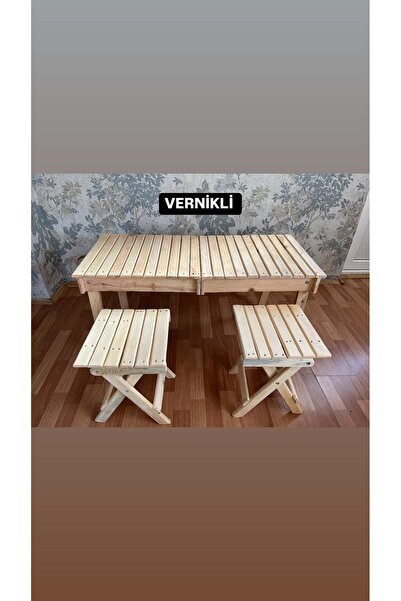 özkan ahşap Ahşap Katlanır Masa Tabure Seti, Ahşap Bavul Masa ( Vernikli )