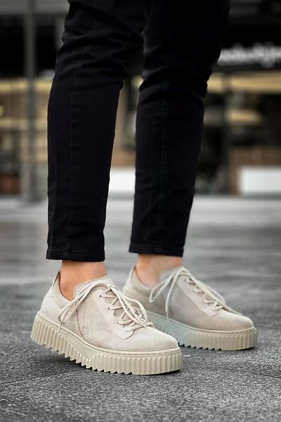TB Terzi Bey Tb-x502 Tailor Beige Suede Ψηλή Μπεζ Σόλα Δαντέλα Λεπτομερή ελαστικά casual ανδρικά παπούτσια