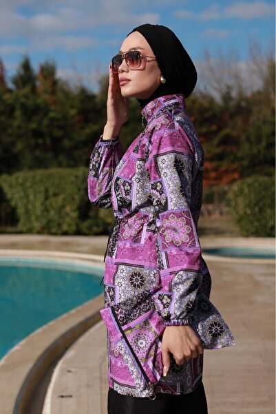 Vivezza Αυθεντικό μοτίβο Hijab μαγιό με ελαστικό φερμουάρ μέσης με κόκκαλο και τσάντα δώρο