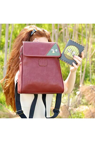 HOODİEMOUSE Ethnic Bohemian Style Dancing Mouse Figured Burgundy Backpack - A...