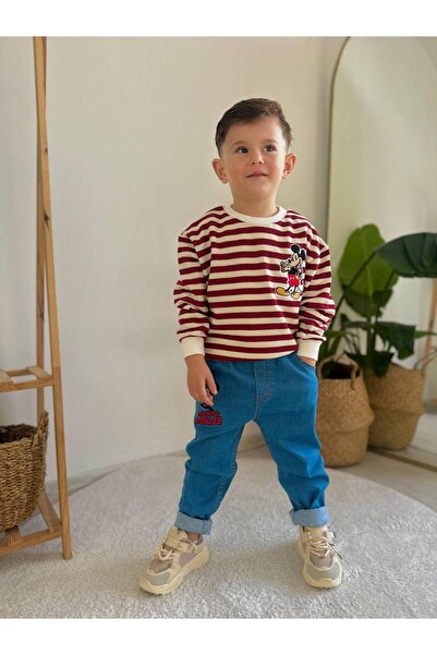 Narin kids Bayramlık Mickey Mouse Detaylı Kot Pantolonlu Erkek Çocuk Alt Üst Takım