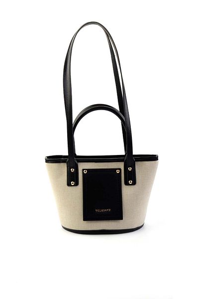 Bambi Γυναικεία τσάντα ώμου μπεζ μαύρη λινή C06065050018