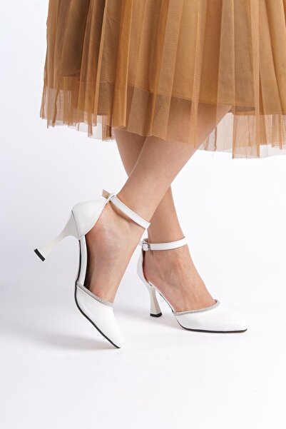 Bak Store White Skin Stone 7 cm Heeled Women's Shoes