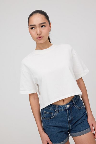 Addax Tricou Crop de bază cu gât crew P10377