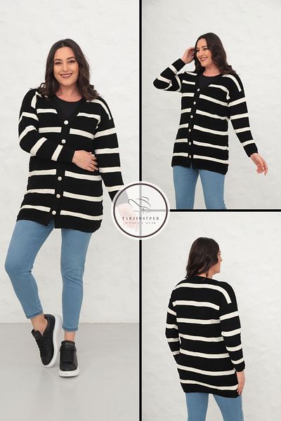 tarzımsüper Plus Size New Season Front Button Long Standard Size Long Sleeve Buttock Covering 4 Season Cardigan