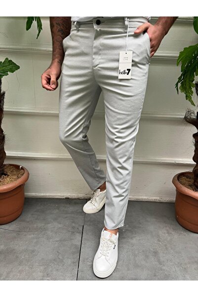hello7 Erkek Antrasit Slim Fit Esnek Likralı Keten Pantolon