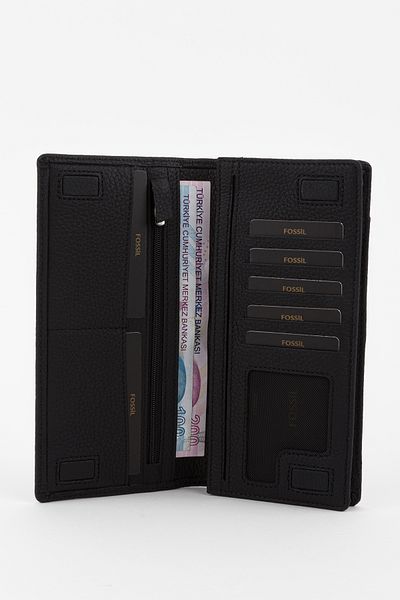 Fossil Boxed Genuine Leather Black Unisex Hand Portfolio Card Holder Wallet with Extra Card Holder